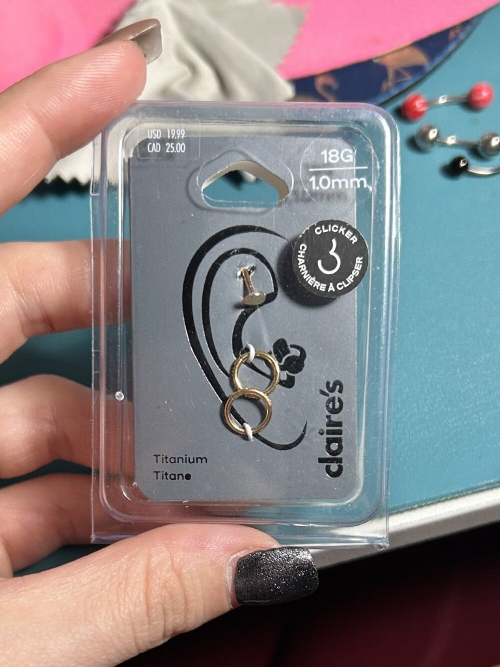 Claire's Gold Titanium 18G Clicker Hoop Trio Set Nose Helix Earring NWT